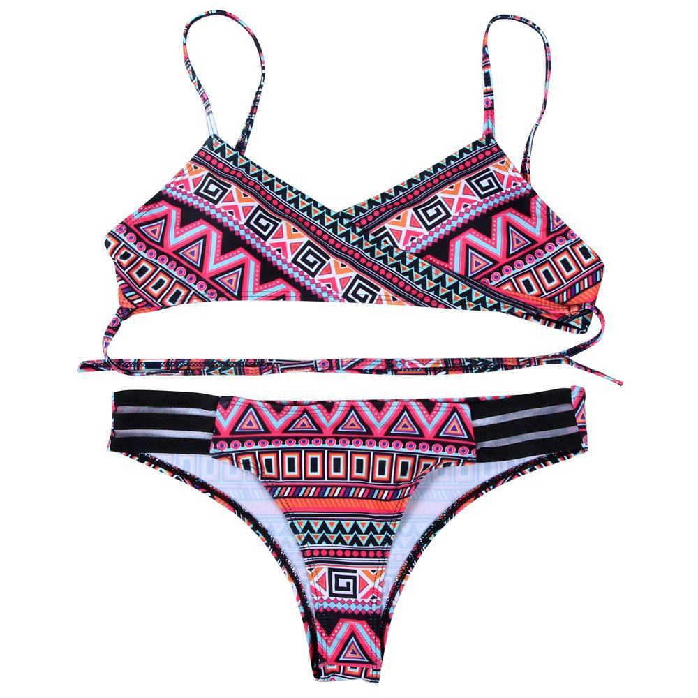 Red Fashion Women Bohemia Push-Up Padded Bra Beach Bikini
