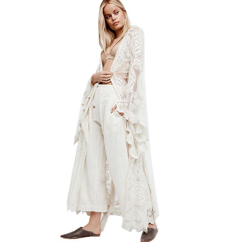 Bell Sleeve Lace Maxi Summer Bohemian Beach Dress Cover-Up