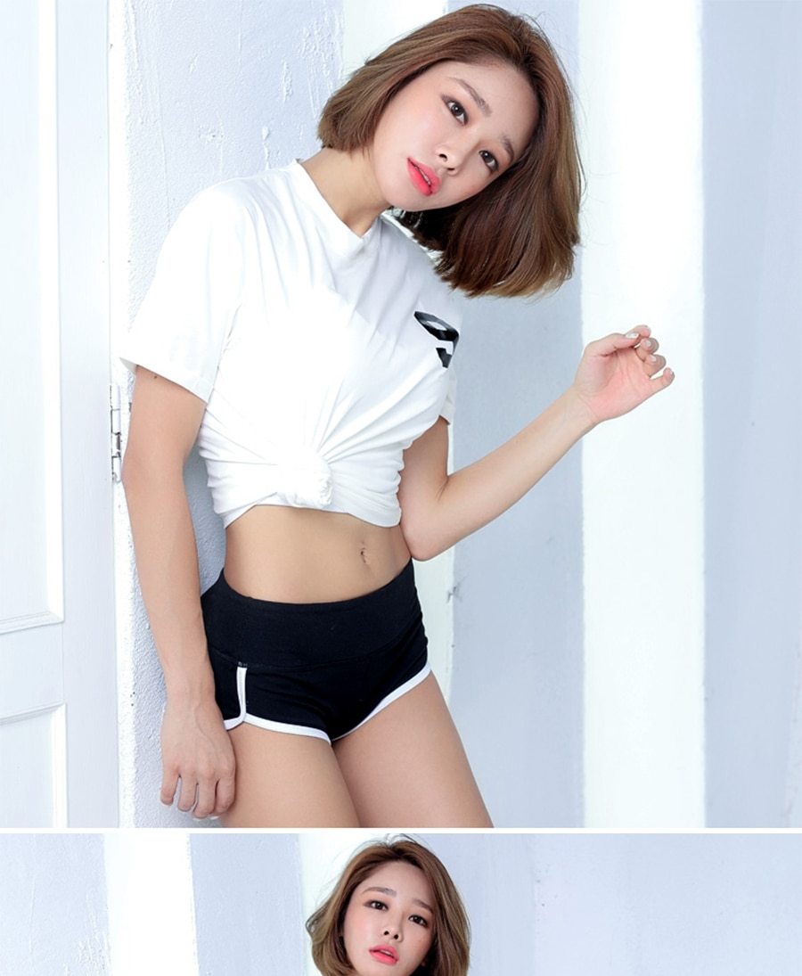 Besgo Sexy Exercise Shorts Women Slim Mini Length Fold-Over Waistband Pilates Running Yoga Shorts Push Up Sports Clothing