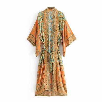 Bohemian Floral Print Women Long Sleeve Boho Cover-Up