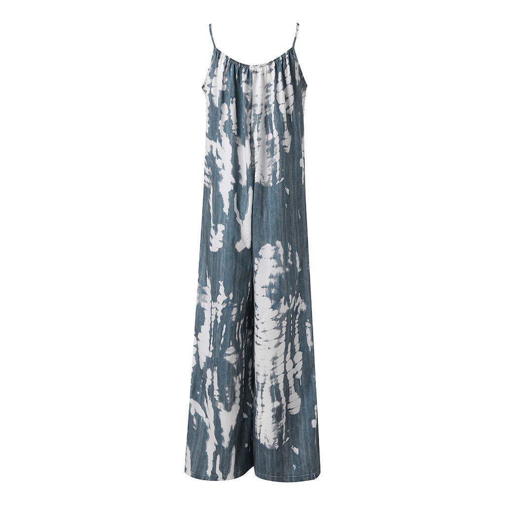 Casual Tie-Dye Holiday Jumpsuit Spaghetti-Strap Romper