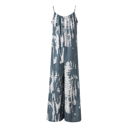 Casual Tie-Dye Holiday Jumpsuit Spaghetti-Strap Romper