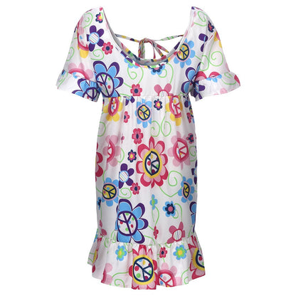Bohemian Loose Flower Print Short-Sleeved Ruffled Summer Mini Dress