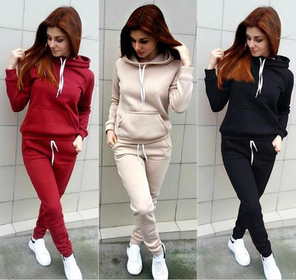 Autumn Winter Suit Casual  Women'S Suit Loose Patchwork Hoodies And Long Pants 2 Pcs  Lantern Sleeve Big Size Female Sets
