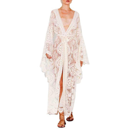 Bell Sleeve Lace Maxi Summer Bohemian Beach Dress Cover-Up