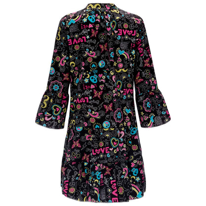 Women'S Dresses Plus Size Loose Print Long Sleeve V-Collar Button Mini Dress