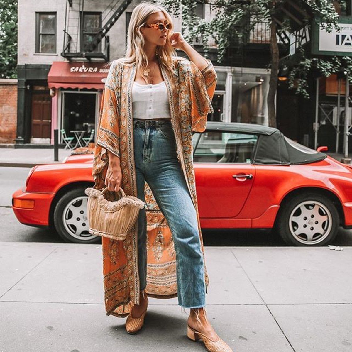 Bohemian Floral Print Women Long Sleeve Boho Cover-Up