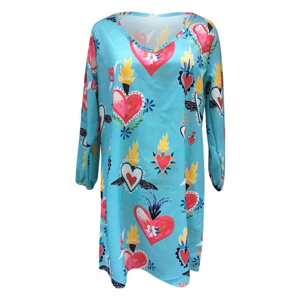 New Womens Casual Print V-Neck Short Sleeve Mini Dress
