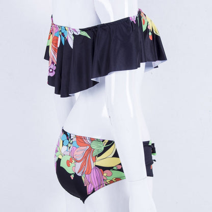 Off Shoulder Flower Swimwear Women Swimsuit Ruffles Bikini Set