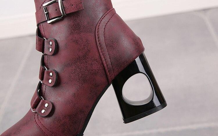Women  Ankle Pumps Pu Leather Toe Boots Solid Autumn Winter  High-Heeled Shoes
