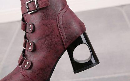 Women  Ankle Pumps Pu Leather Toe Boots Solid Autumn Winter  High-Heeled Shoes