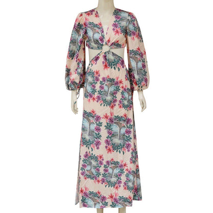 Fashion Women Maxi Dress Boho Style Long Sleeve Sundress Autumn Casual Floral Print Camouflag Skull Print Party Dress Vestidos