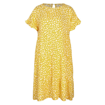 Women Loose O-Neck Short Sleeve Dots Print Mini Dresses