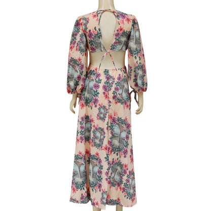 Fashion Women Maxi Dress Boho Style Long Sleeve Sundress Autumn Casual Floral Print Camouflag Skull Print Party Dress Vestidos