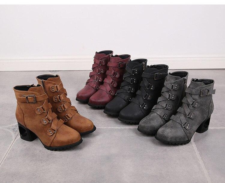 Women  Ankle Pumps Pu Leather Toe Boots Solid Autumn Winter  High-Heeled Shoes