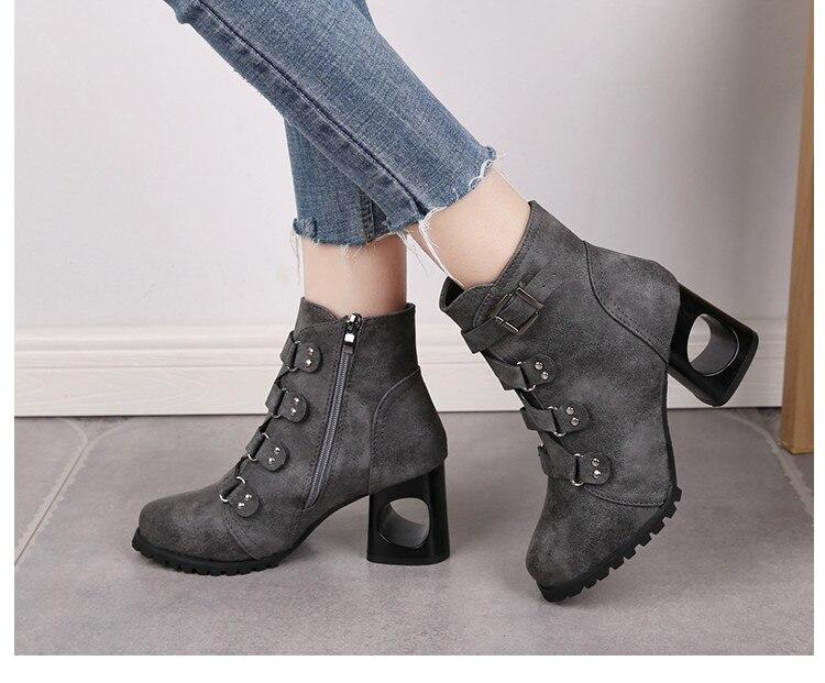 Women  Ankle Pumps Pu Leather Toe Boots Solid Autumn Winter  High-Heeled Shoes
