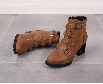 Women  Ankle Pumps Pu Leather Toe Boots Solid Autumn Winter  High-Heeled Shoes