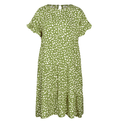 Women Loose O-Neck Short Sleeve Dots Print Mini Dresses