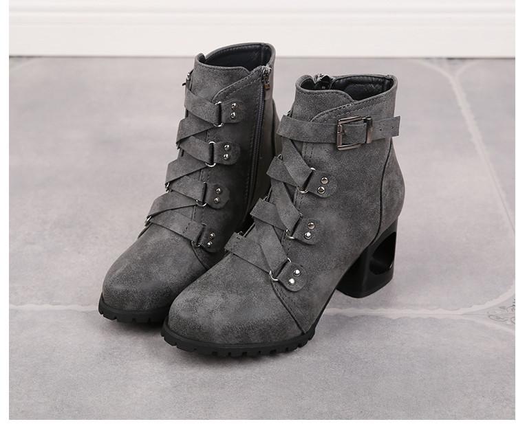 Women  Ankle Pumps Pu Leather Toe Boots Solid Autumn Winter  High-Heeled Shoes