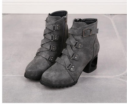 Women  Ankle Pumps Pu Leather Toe Boots Solid Autumn Winter  High-Heeled Shoes