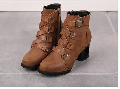 Women  Ankle Pumps Pu Leather Toe Boots Solid Autumn Winter  High-Heeled Shoes