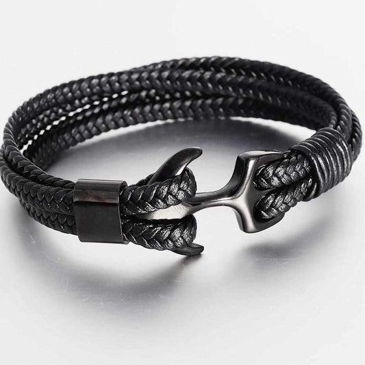 North Royal Braided Leather Anchor Bracelet