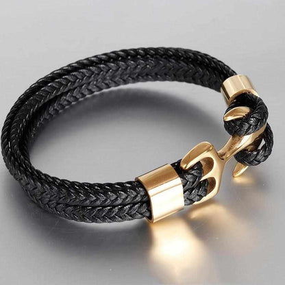 North Royal Braided Leather Anchor Bracelet