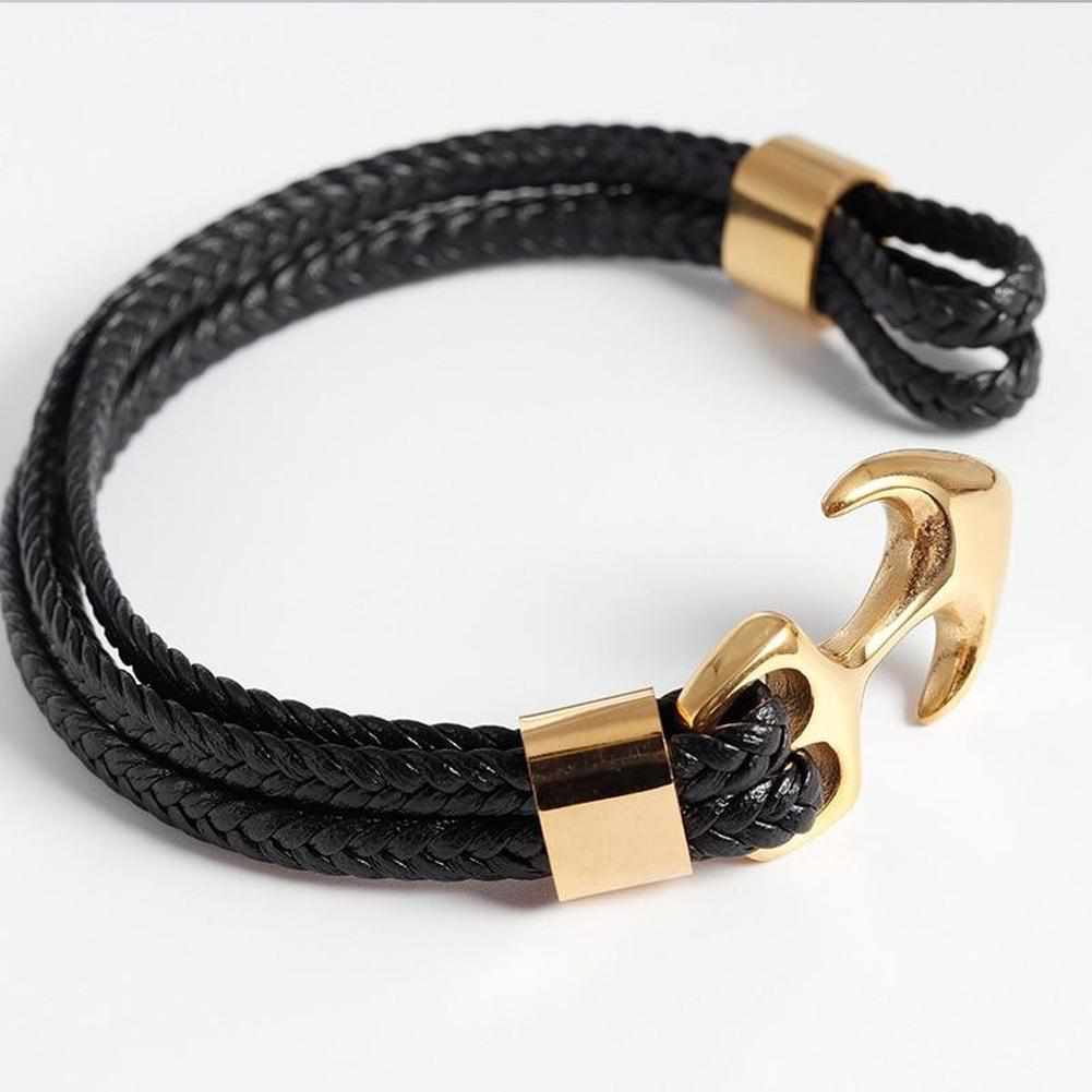 North Royal Braided Leather Anchor Bracelet