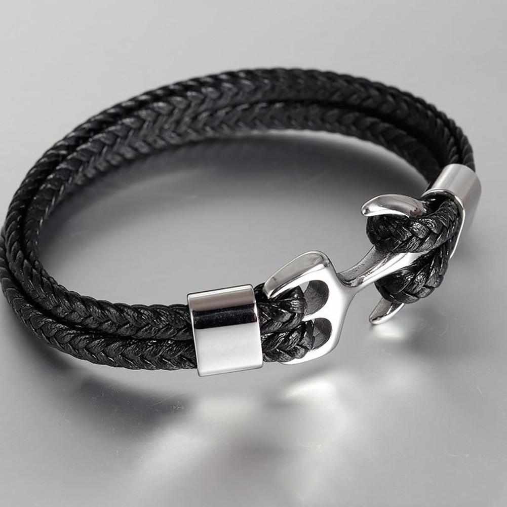 North Royal Braided Leather Anchor Bracelet
