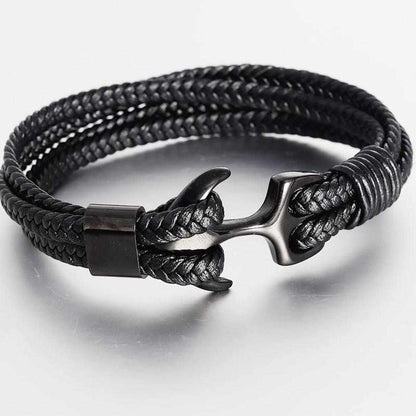 North Royal Braided Leather Anchor Bracelet