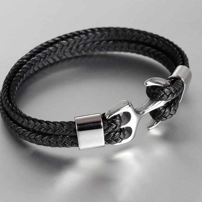 North Royal Braided Leather Anchor Bracelet