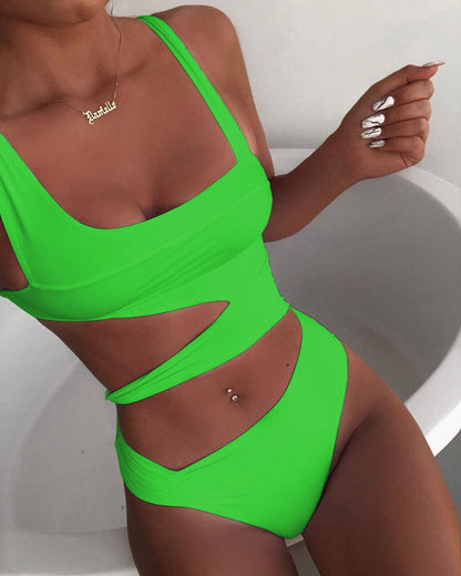 Sexy Cross Bandage One Piece Hollow Out Swimsuit