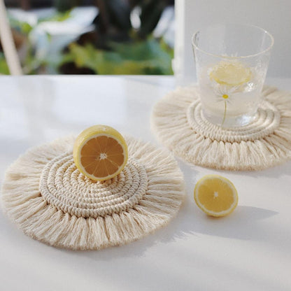 Home Creative Cotton Braid Coaster Handmade Macrame Cup Cushion Bohemia Style Non-Slip Cup Mat