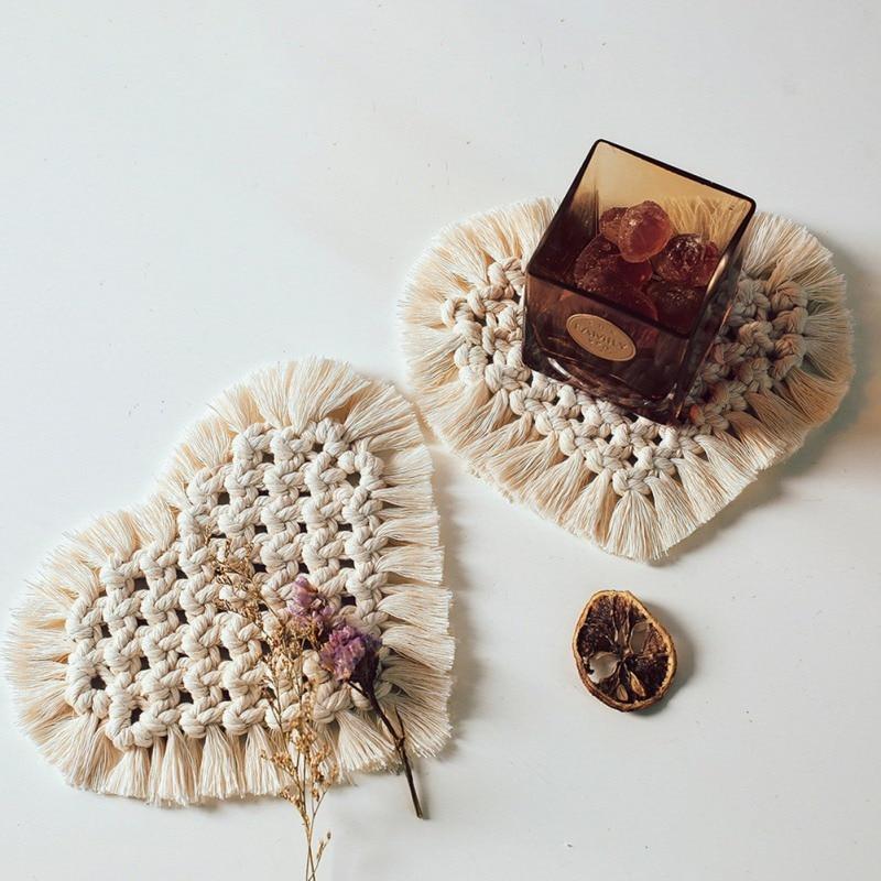 Home Creative Cotton Braid Coaster Handmade Macrame Cup Cushion Bohemia Style Non-Slip Cup Mat