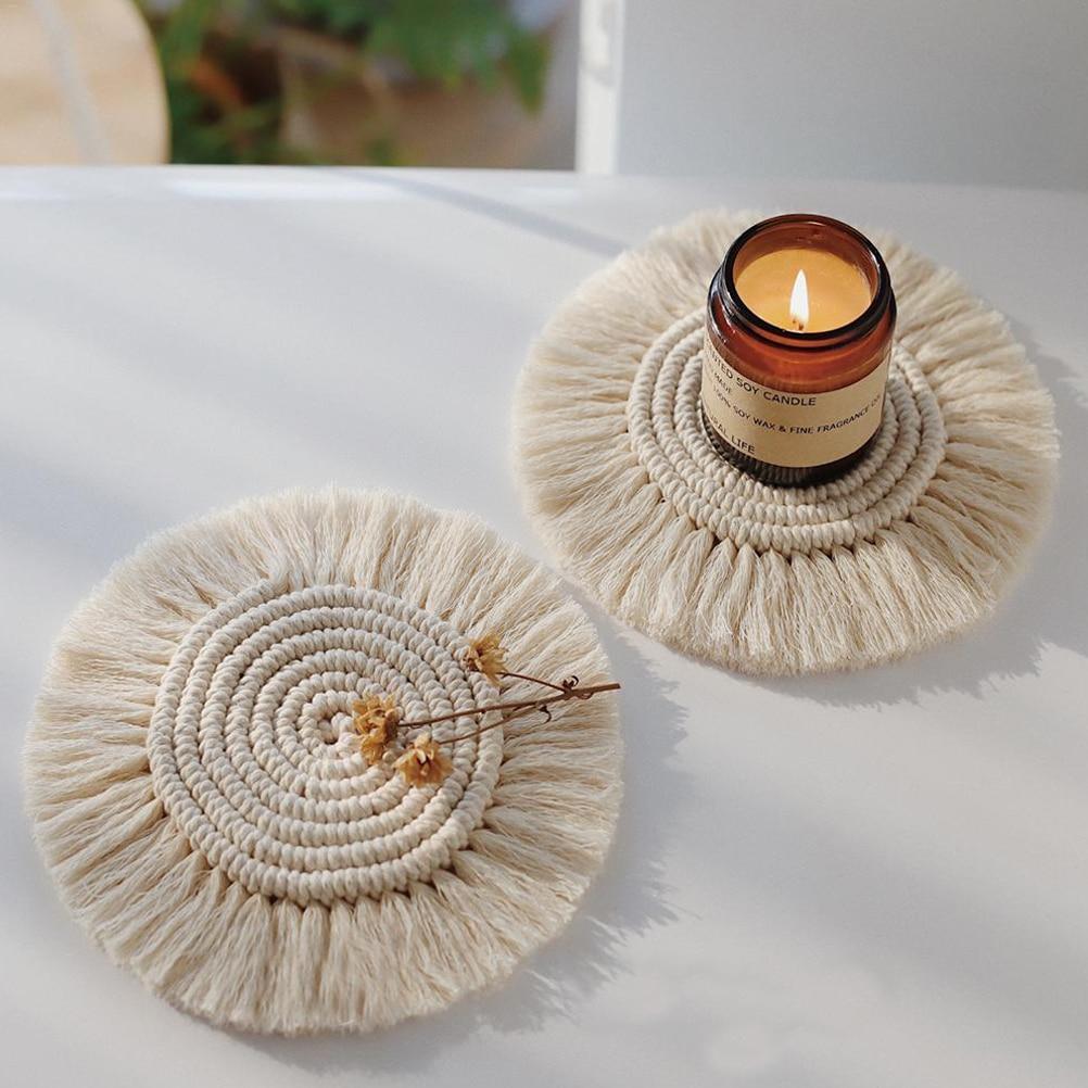 Home Creative Cotton Braid Coaster Handmade Macrame Cup Cushion Bohemia Style Non-Slip Cup Mat