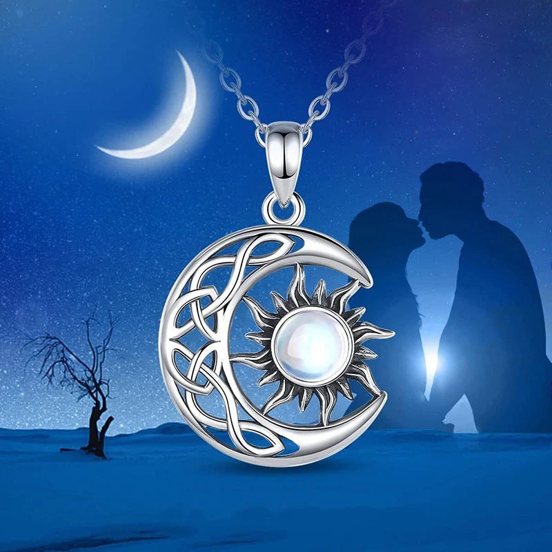 Huitan Aesthetic Sun And Moon Design Women'S Pendant Necklace With Imitation Opal Stone Boho Style Beach Vocation Jewelry Gift