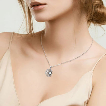 Huitan Aesthetic Sun And Moon Design Women'S Pendant Necklace With Imitation Opal Stone Boho Style Beach Vocation Jewelry Gift