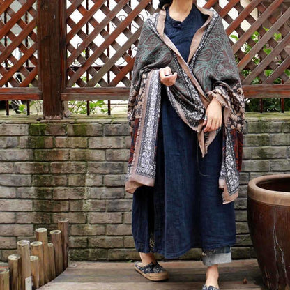 Vintage Pattern Comfortable Cotton Ethnic Style Big Scarf Shawl