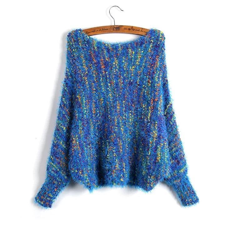 Casual Print Off-Shoulder Long Bat Sleeve Women Sweaters