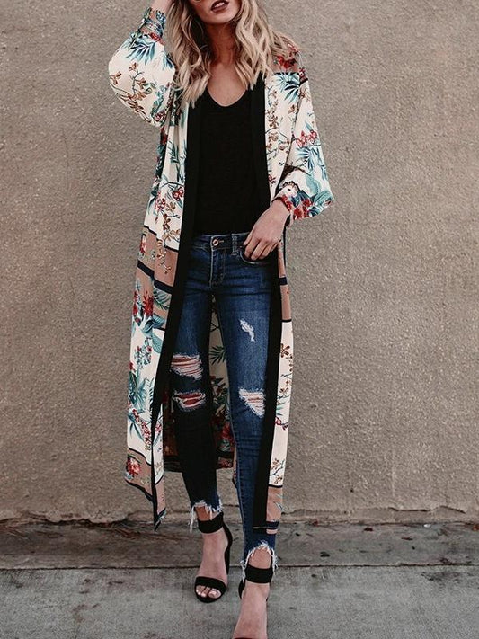 White Fashion Floral Printed Cover-Up Outwear