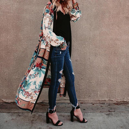 White Fashion Floral Printed Cover-Up Outwear