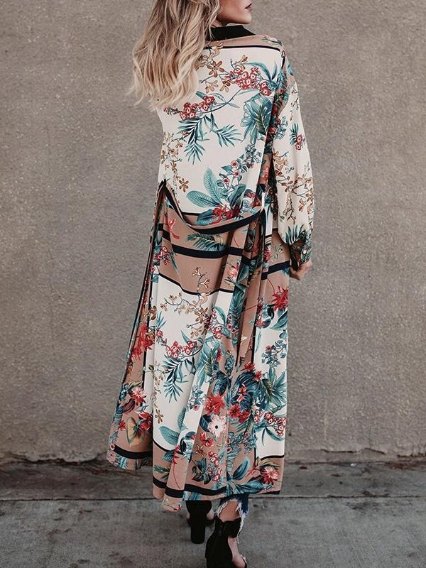 White Fashion Floral Printed Cover-Up Outwear
