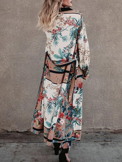 White Fashion Floral Printed Cover-Up Outwear