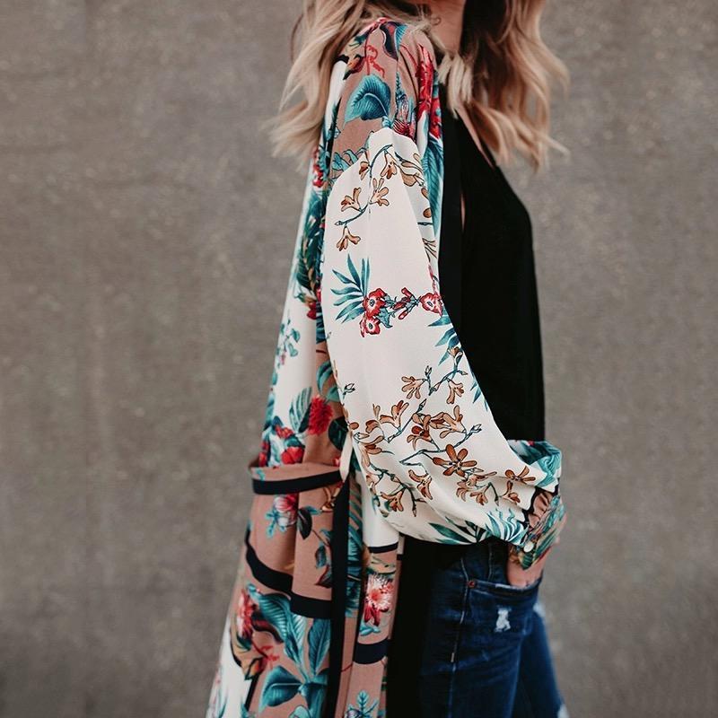 White Fashion Floral Printed Cover-Up Outwear