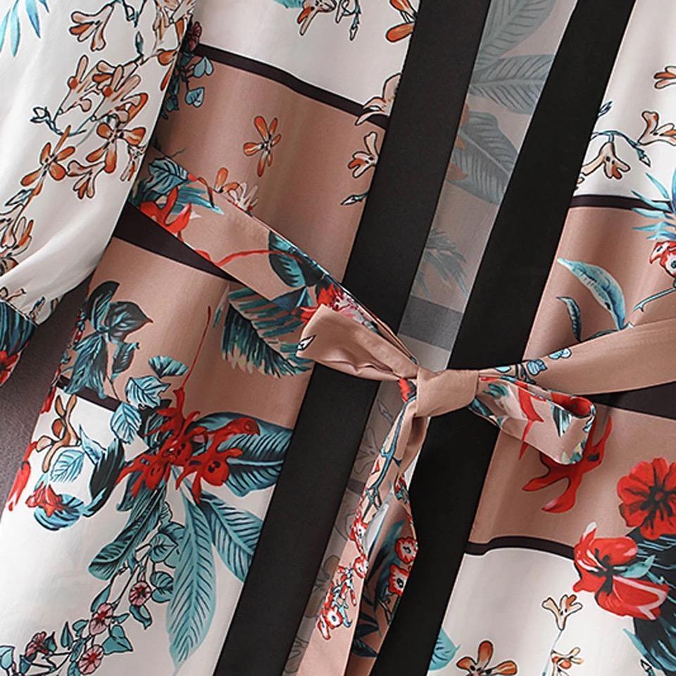White Fashion Floral Printed Cover-Up Outwear