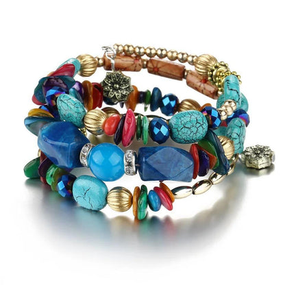Bohemian Colorful Stone Long Bracelet Multilayer Rhinestone Bead Bracelet For Women Men