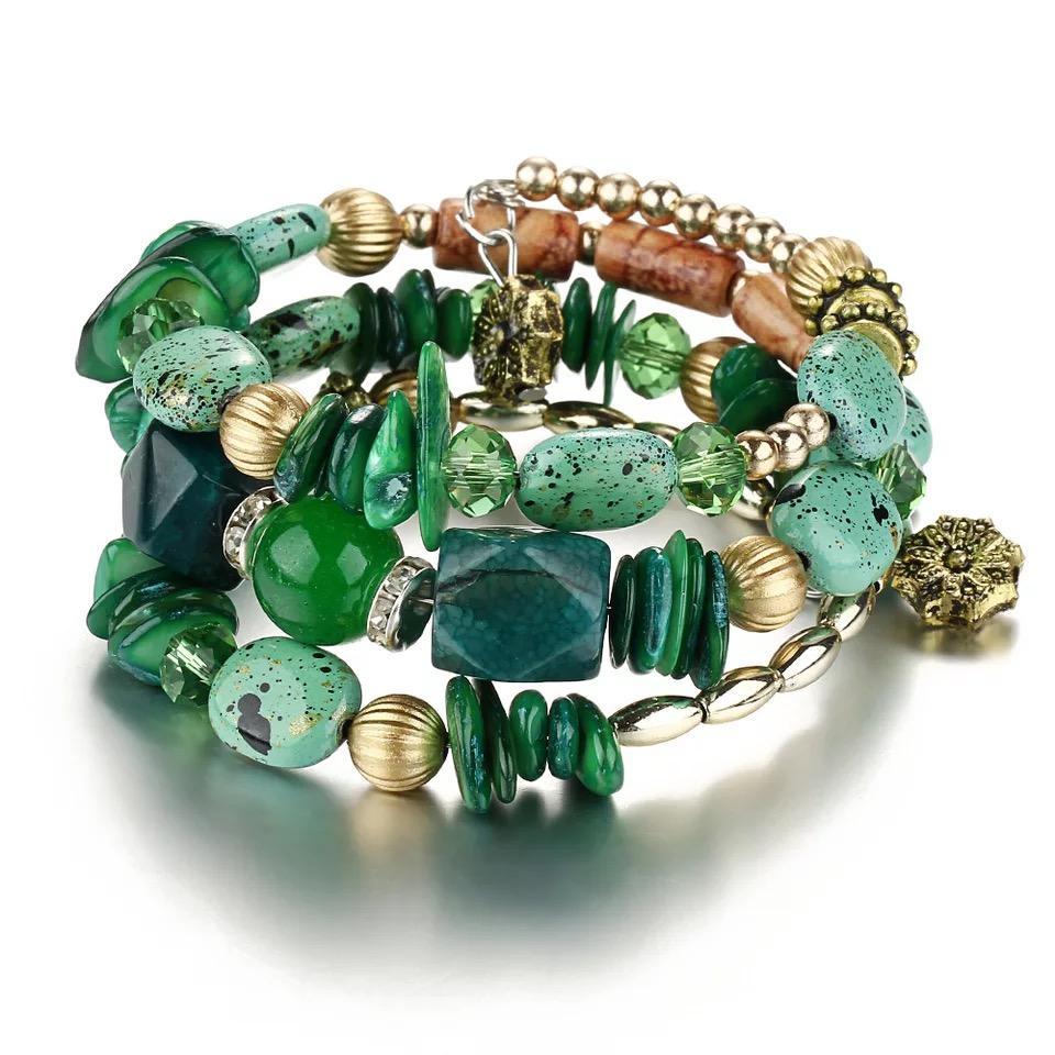 Bohemian Colorful Stone Long Bracelet Multilayer Rhinestone Bead Bracelet For Women Men