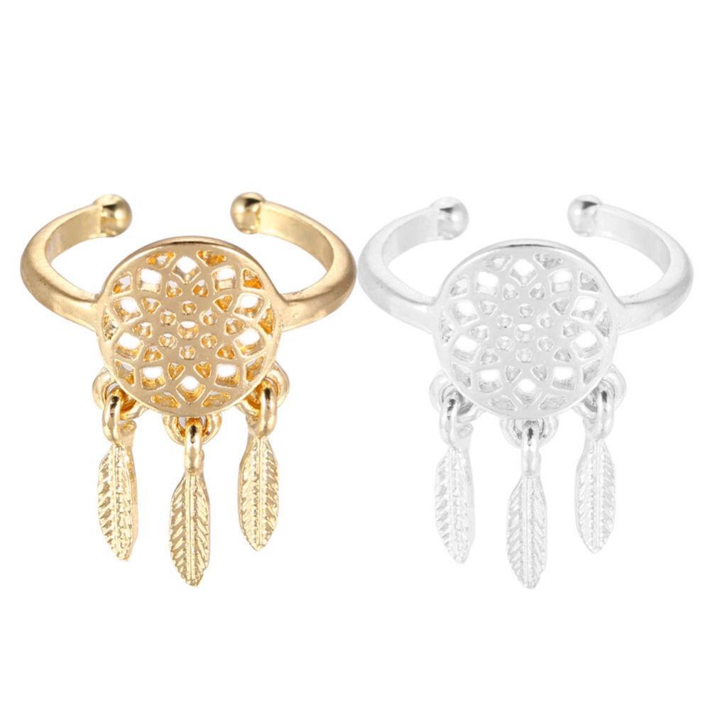 Dreamcatcher Hollow Feather Adjustable Alive Gold And Silver Alloy Ring