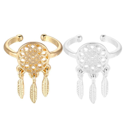 Dreamcatcher Hollow Feather Adjustable Alive Gold And Silver Alloy Ring