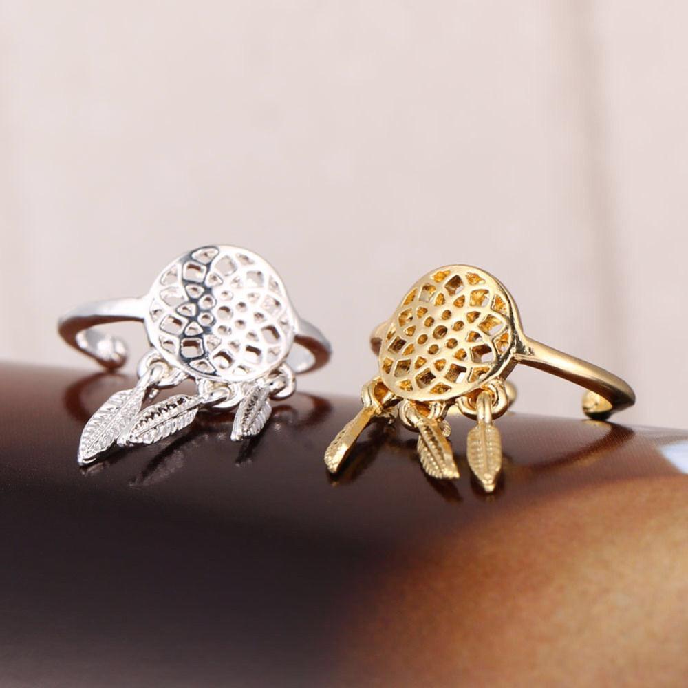 Dreamcatcher Hollow Feather Adjustable Alive Gold And Silver Alloy Ring
